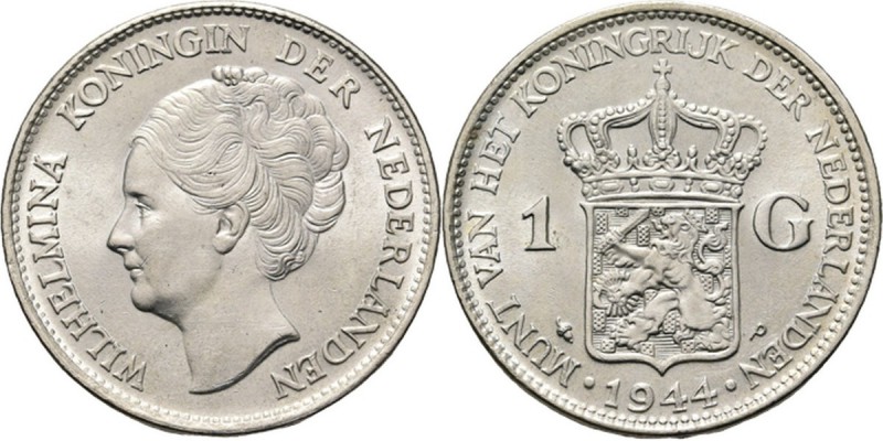 1 Gulden 1944, Munten door de Nederlandse regering in Amerika geslagen. Hoofd na...