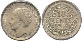 10 Cent of dubbeltje 1944 S over P, Munten door de Nederlandse regering in Amerika geslagen. Hoofd naar links. TYPE IV d (1944). ‘Ouder hoofd’ door J....