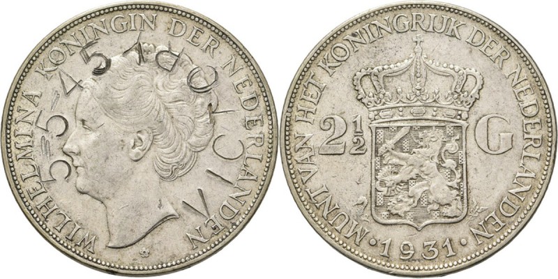 2½ Gulden of rijksdaalder 1931, BEWERKTE MUNTEN TWEEDE WERELDOORLOG / STIL VERZE...