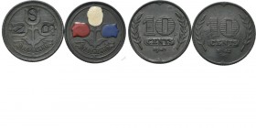 10 Cent (2) , BEWERKTE MUNTEN TWEEDE WERELDOORLOG / STIL VERZET Jaartallen 1942 en 1943. TYPE I (1941–1943). Drie tulpen. Kz. waardeaanduiding tussen ...
