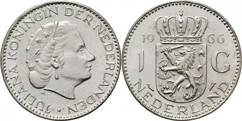 1 Gulden 1966 Hoofd naar rechts. Type I a (1954–1967). Mmt. vis.Sch. 1110, Silve...