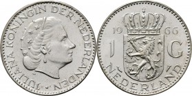 1 Gulden 1966 Hoofd naar rechts. Type I a (1954–1967). Mmt. vis.Sch. 1110, Silver RR. Met gepolijste stempels geslagen Vrijwel FDC