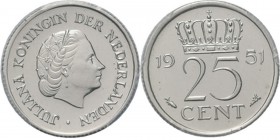 25 Cent 1951 Hoofd naar rechts. Mt. mercuriusstaf. TYPE I a (1950–1969). Mmt. vis.Sch. 1136, Nikkel munten RR. Met gepolijste stempels geslagen. PCGS ...
