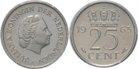 25 Cent 1963 Hoofd naar rechts. Mt. mercuriusstaf. TYPE I a (1950–1969). Mmt. vis.Sch. 1145., Nikkel munten RR. Met gepolijste stempels geslagen. PCGS...