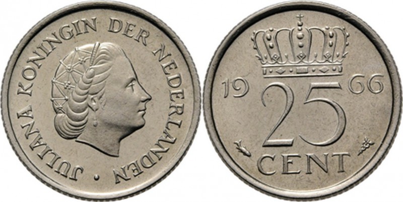 25 Cent 1966 Hoofd naar rechts. Mt. mercuriusstaf. TYPE I a (1950–1969). Mmt. vi...