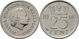 25 Cent 1968 Hoofd naar rechts. Mt. mercuriusstaf. TYPE I a (1950–1969). Mmt. vis.Sch. 1150, Nikkel munten RR. Met gepolijste stempels geslagen FDC