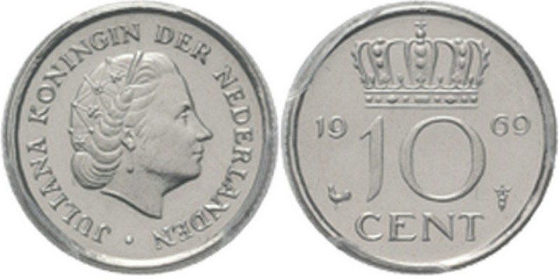 10 Cent 1969 Hoofd naar rechts. Kz. gekroonde waardeaanduiding tussen jaartal. M...