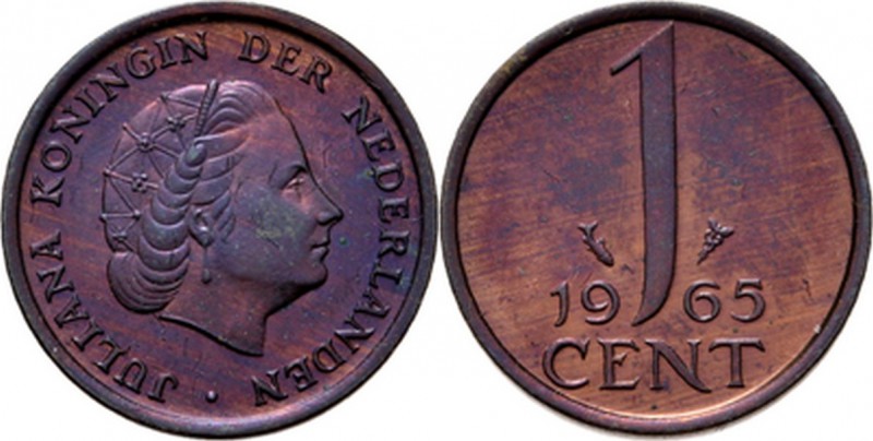 1 Cent 1965 Hoofd naar rechts. Kz. waardeaanduiding tussen jaartal. Mt. mercuriu...