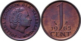 1 Cent 1965 Hoofd naar rechts. Kz. waardeaanduiding tussen jaartal. Mt. mercuriusstaf. TYPE I a (1950–1969). Mmt. vis.Sch. 1250, Copper RR. Met gepoli...