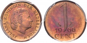 1 Cent 1966 Hoofd naar rechts. Kz. waardeaanduiding tussen jaartal. Mt. mercuriusstaf. TYPE I a (1950–1969). Mmt. vis.Sch. 1251, Copper Kleine 66. RR....