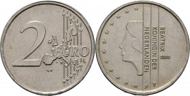 Monometaal 2 Euro Proefslag 2000 Hoofd naar links en 3-regelige tekst. Kz. landkaart Europa en waardeaanduiding. Met randschrift., Nikkel munten8.68 g...