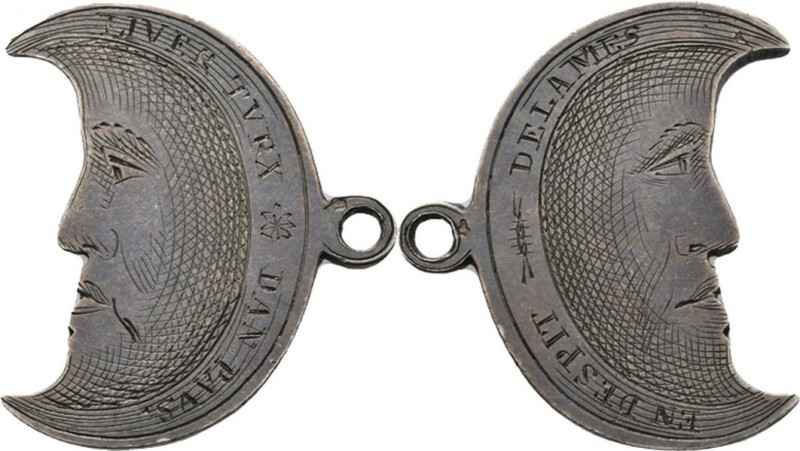 HISTORIEPENNIGEN - HISTORICAL MEDALS - GEUZENPENNING, HALVE MAAN. (1574) Draagpe...