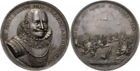 HISTORIEPENNIGEN - HISTORICAL MEDALS - ZILVERVLOOT IN DE BAAI VAN MATANZAS DOOR PIET HEYN GENOMEN 1628, by door L. van Teylingen Borstbeeld Piet Hein....