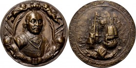 HISTORIEPENNIGEN - HISTORICAL MEDALS - DOOD VAN MAARTEN HZN. TROMP 1653, by door Wouter Muller. Borstbeeld van Tromp van voren, ter weerszijden trofee...