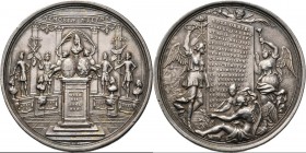 HISTORIEPENNIGEN - HISTORICAL MEDALS - ZEESLAG BIJ KAAP LA HOGUE / NAVAL BATTLE OF LA HOGUE 1692, by door G. Hautsch. Borstbeeld Willem III en admiral...