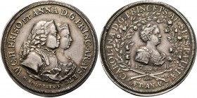 HISTORIEPENNIGEN - HISTORICAL MEDALS - PRINSES CAROLINA 5 JAAR 1748, by door M. Holtzhey. Bustes van Willem IV en Anna naar rechts. Kz. jeugdig borstb...
