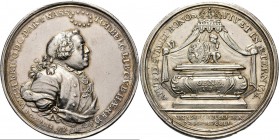 HISTORIEPENNIGEN - HISTORICAL MEDALS - OVERLIJDEN VAN PRINS WILLEM IV 1751, by door J. G. Holtzhey. Borstbeeld naar rechts. Kz. graftombe onder een ge...