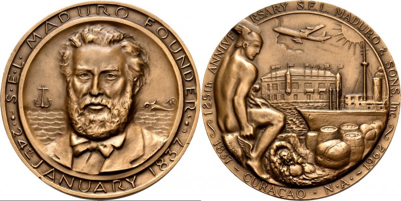 HISTORIEPENNIGEN - HISTORICAL MEDALS - CURAÇAO. MADURO & SONS 125 JAAR 1962, by ...