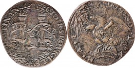 JETONS - REKENPENNINGEN - HUWELIJK PHILIPS II MET MARIA VAN ENGELAND. 1554 Zuilen van Hercules verbonden door banderol met PLVS OVLTRE. Kz. adelaar op...