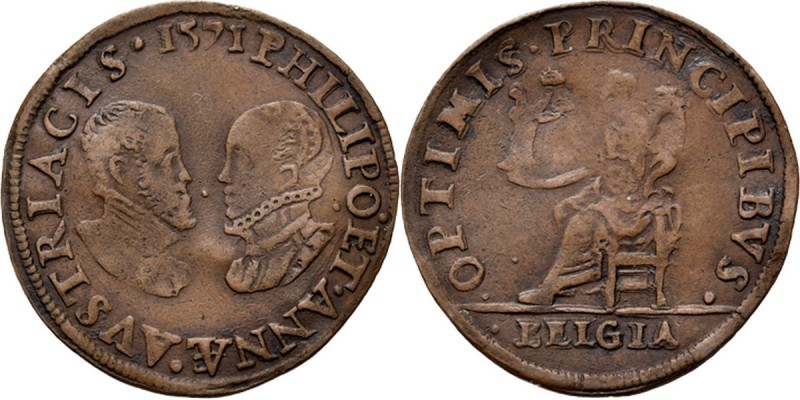 JETONS - REKENPENNINGEN - TER ERE VAN PHILIPS II EN ANNA VAN OOSTENRIJK WEGENS B...