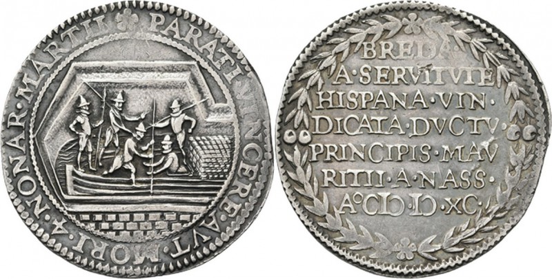 JETONS - REKENPENNINGEN - INNAME VAN BREDA. 1590 Turfschip met soldaten. Kz. 7–r...