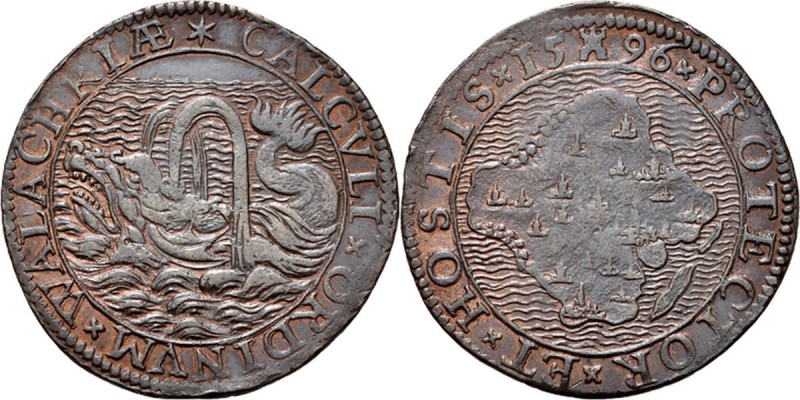 JETONS - REKENPENNINGEN - MIDDELBURG. SPAANSE ARMADA VERSLAGEN BIJ KAAP FINISTER...