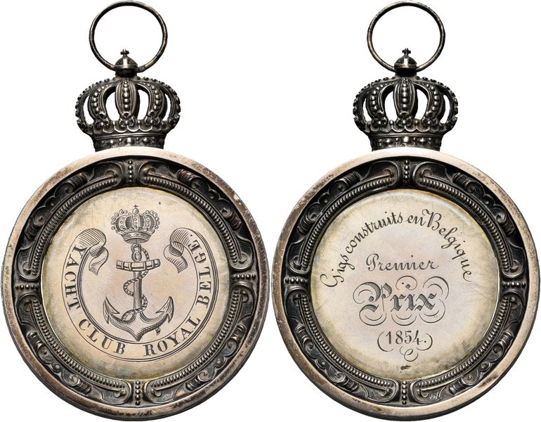 Foreign Medals - YACHT CLUB ROYAL BELGE. 1854, BELGIUM Engraved. Anchor under cr...