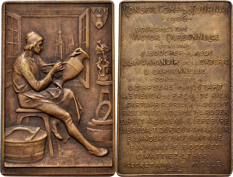 Foreign Medals - ATTENDANCE PLAQUE OF THE CITY COUNSIL OF TOURNAI 1901/1906, by ...