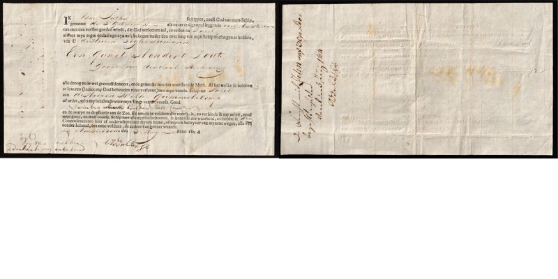 Netherlands - Vrachtbrief 3 mei 1804 Op naam van Adde Luths, schipper van 'De dr...