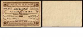 Netherlands - 1 Gulden type 1916 Zilverbon. Eenzijdig. ht: Kulenkamp Lemmers - de Vries. sn: 3 letters 5 cijfers.Mev. 2-3; P. 13; AV 2.3; PL2.c. Hoeke...
