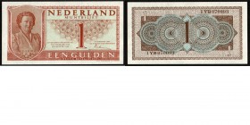 Netherlands - 1 Gulden type 1949 Muntbiljet ‘Juliana’. ht: Lieftinck. 8 augustus 1949. sn: 1 cijfer 2 letters 6 cijfers. Cijfers type 2.Mev. 7-1a; P. ...