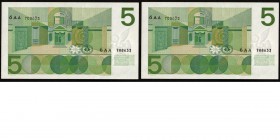 Netherlands - 5 Gulden type 1966. Bankbiljet ‘Vondel 1’. ht: Schreuder - Holtrop. 26 april 1966. sn: 1 cijfer 2 letters 6 cijfers. Serienummers in ISO...