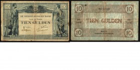 Netherlands - 10 Gulden type 1921 Bankbiljet ‘Arbeid en Welvaart II’. ht: Delprat - Vissering. sn: 2 letters 5 cijfers. 25 februari 1922. Onderdruk in...