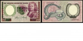 Netherlands - 20 Gulden type 1955 Bankbiljet ‘Boerhaave’. ht: de Jong - Holtrop. sn: 1 cijfer 2 letters 6 cijfers.AV. 43.1; Mev. 60-1; Soet. 21; P. 86...