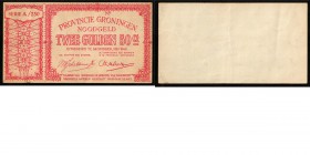 Netherlands - 2½ Gulden mei 1940 , NOODBILJETTEN, 2e WERELDOORLOG, PROVINCIE GRONINGEN Rood. Eenzijdig. sn: 1 letter, 6 cijfers.T/J 48.02; PL475.2. On...