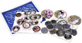 Verzameling munten en penningen Princess Diana. Leuke sortering herdenkingsmunten en penningen met betrekking tot Lady Di.