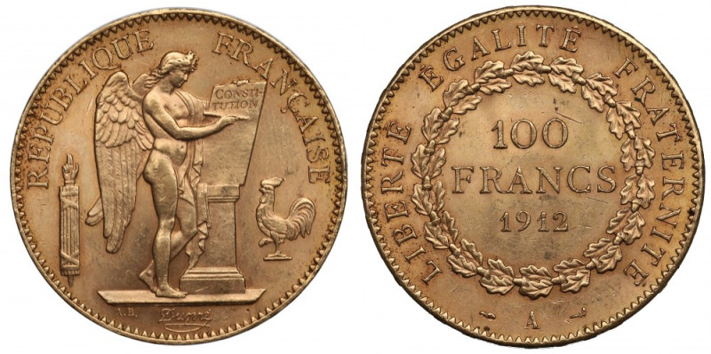 France, 100 francs 1912 Bardzo ładnie zachowany przykład wysokonominałowej emisj...