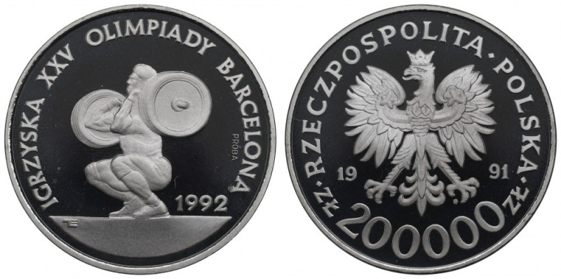 III RP, 200.000 złotych 1991 Igrzyska Barcelona - Próba Nikiel Piękny, menniczy ...