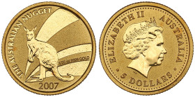 Australia 5 Dollars 2007 - Kangaroo - Nugget
1.56g. Au 999.9. BU. KM-Unlisted.