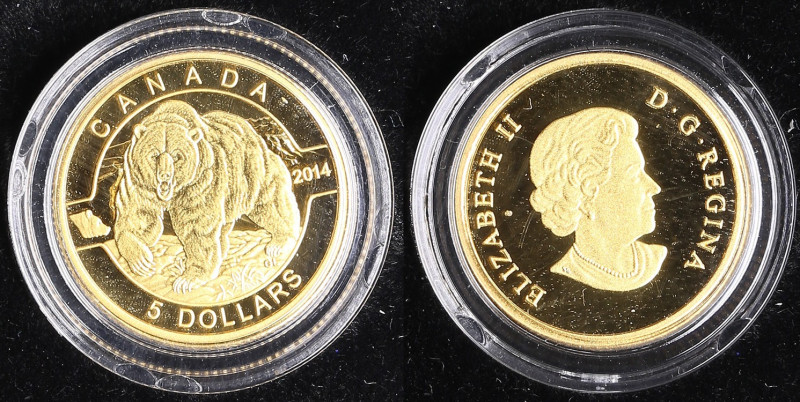 Canada 5 Dollars 2014 - Grizzly Bear
3.14g. Au 999.9. PROOF. KM 1401. With box &...