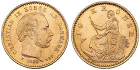 Denmark 10 Kroner 1900 VBP - Christian IX (1863-1906)
4.48g. 900‰. AU/UNC. Bright mint luster. Friedberg 296; KM 790.