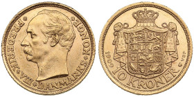 Denmark 10 Kroner 1909 VBP - Frederick VIII (1906-1912)
4.49g. 900‰. AU/AU. Mint luster. Friedberg 198; KM 809.