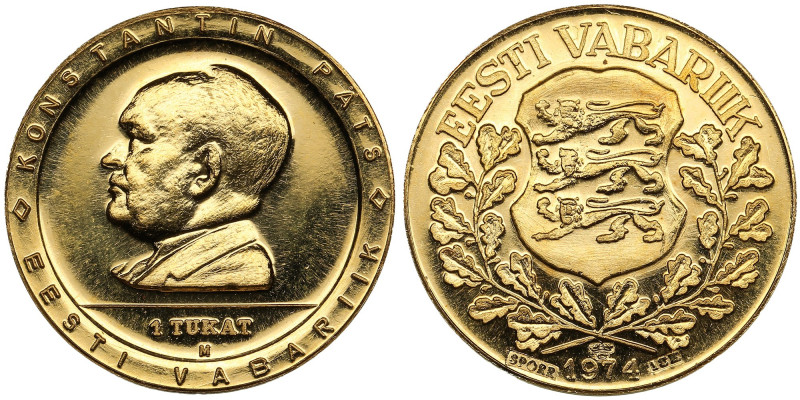 Estonia (Sweden) Gold Ducat 1974 - President Konstantin Päts
4.19g. 900‰. 21mm. ...