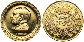 Estonia (Sweden) Gold Ducat 1974 - President Konstantin Päts
4.19g. 900‰. 21mm. UNC/UNC. Estonia Government in Exile. Struck during the Soviet occupat...