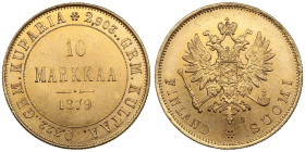 Finland (Russia) 10 Markkaa 1879 S - Alexander II (1855-1881)
3.21g. 900‰. AU/UNC. Beautiful mint state specimen. KM 8; Friedberg 4; Bitkin 615.