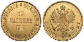 Finland (Russia) 10 Markkaa 1879 S - Alexander II (1855-1881)
3.22g. 900‰. UNC/UNC. An outstanding example with orange toning. KM 8; Friedberg 4; Bitk...