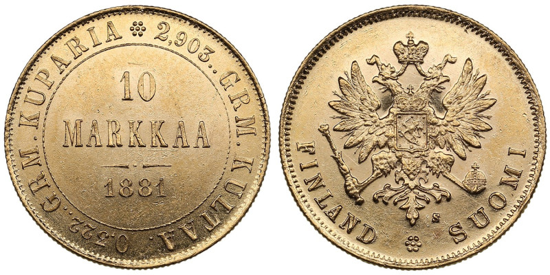 Finland (Russia) 10 Markkaa 1881 S - Alexander III (1881-1894)
3.23g. 900‰. AU/U...
