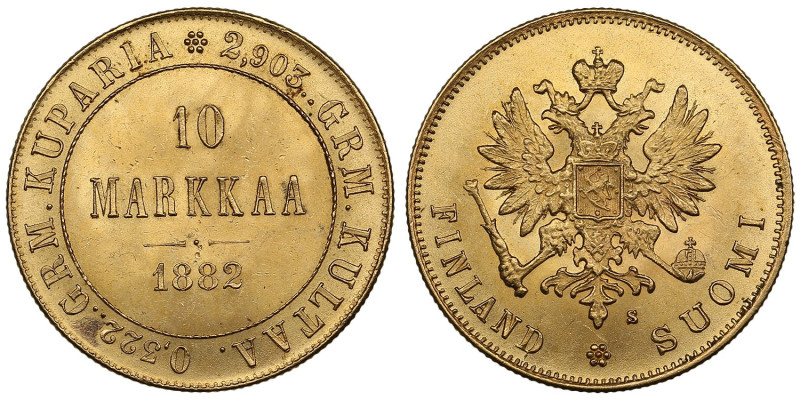 Finland (Russia) 10 Markkaa 1882 S - Alexander III (1881-1894)
3.22g. 900‰. UNC/...