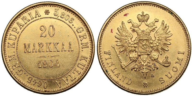 Finland (Russia) 20 Markkaa 1904 L - Nicholas II (1894-1917)
6.45g. 900‰. XF/AU....
