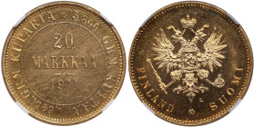 Finland (Russia) 20 Markkaa 1911 L - Nicholas II (1894-1917) - NGC UNC DETAILS
~6.45g. 900‰. Cleaned, but still attractive example with mirror-like sh...